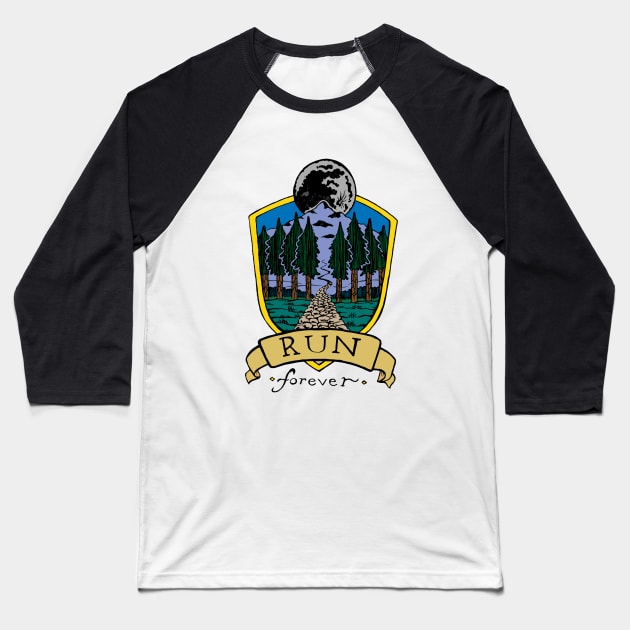 Run Forever Moon Emblem - Colour Version Baseball T-Shirt by bangart